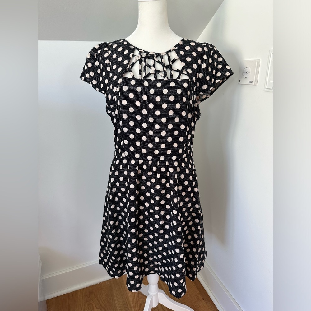 Anthropologie Maeve size 10 dress polka dot satin lined with cutouts